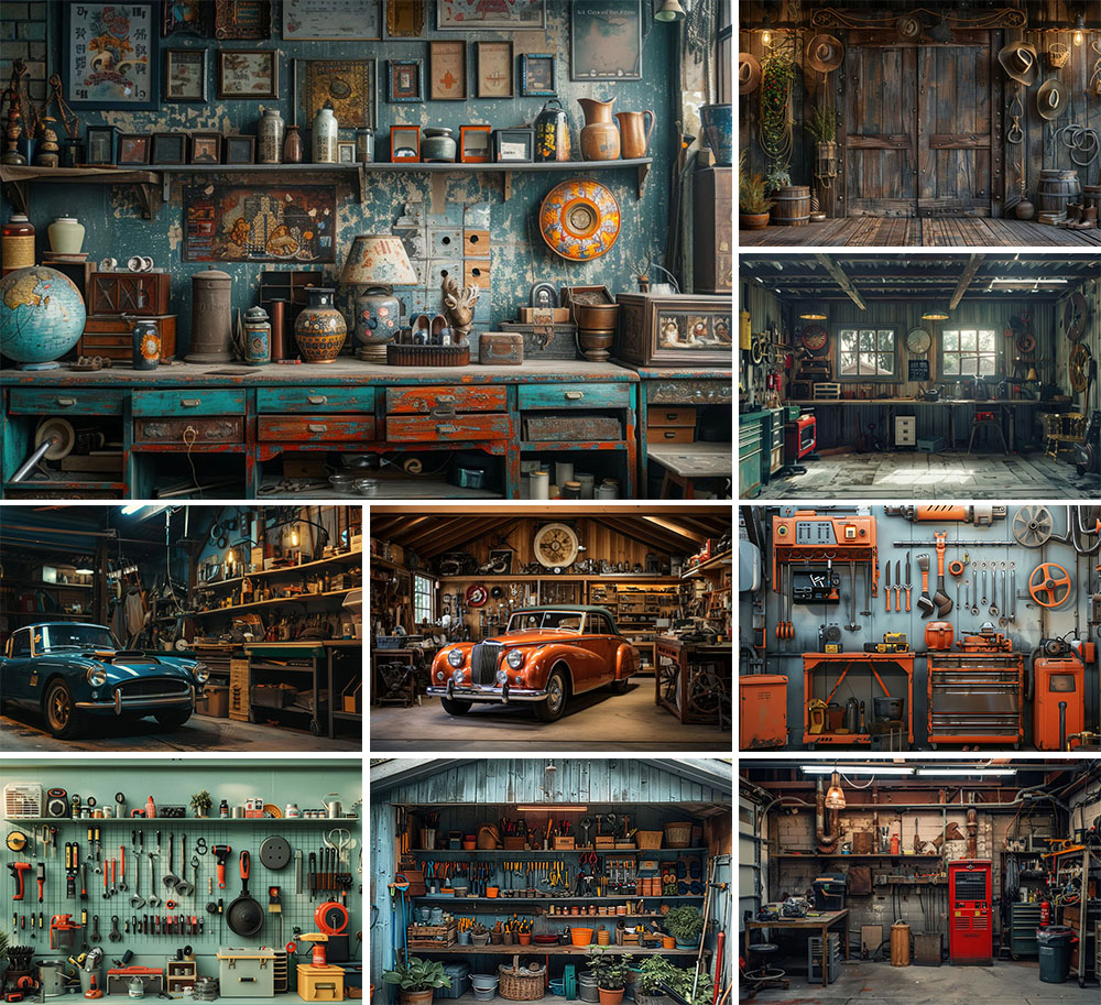 Workshop Tools Background - Mehofond Sfondo fotografico Garage vintage Strumenti